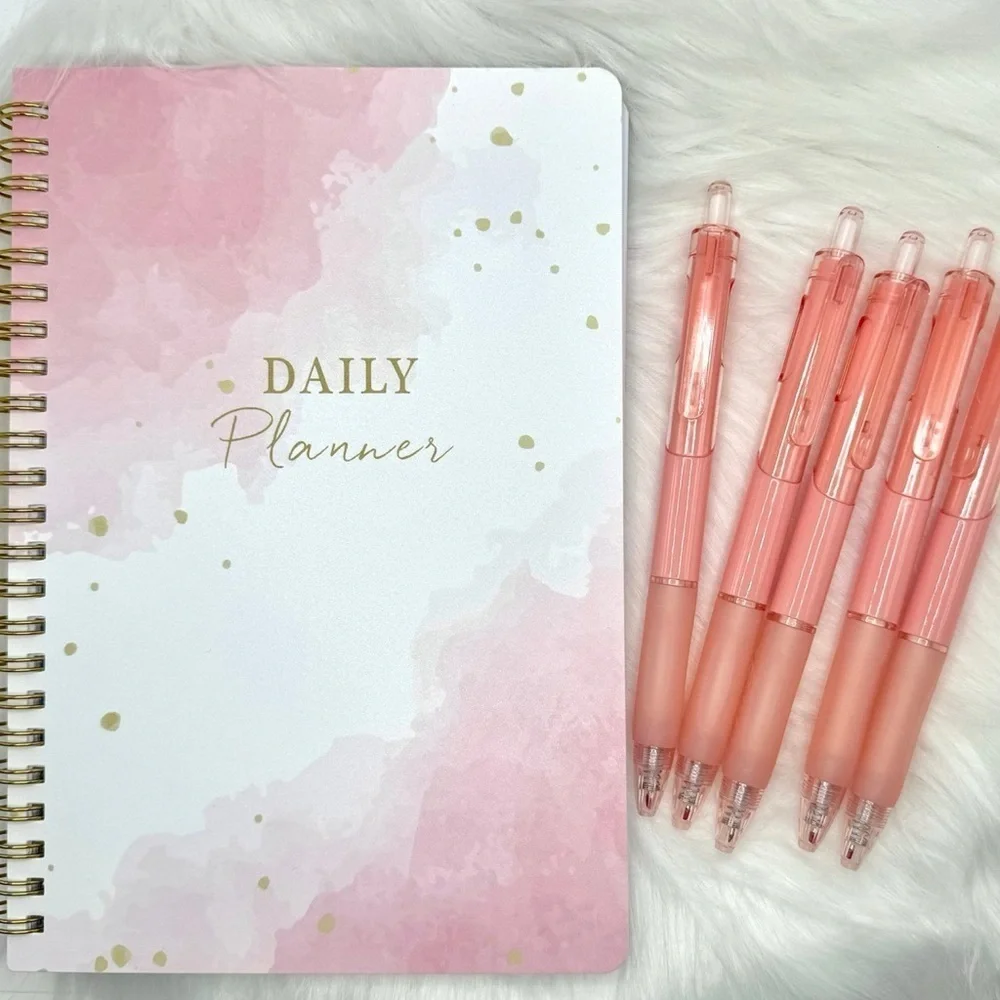 Daily Planner Undated With Black Gel Pens Bundle Set
